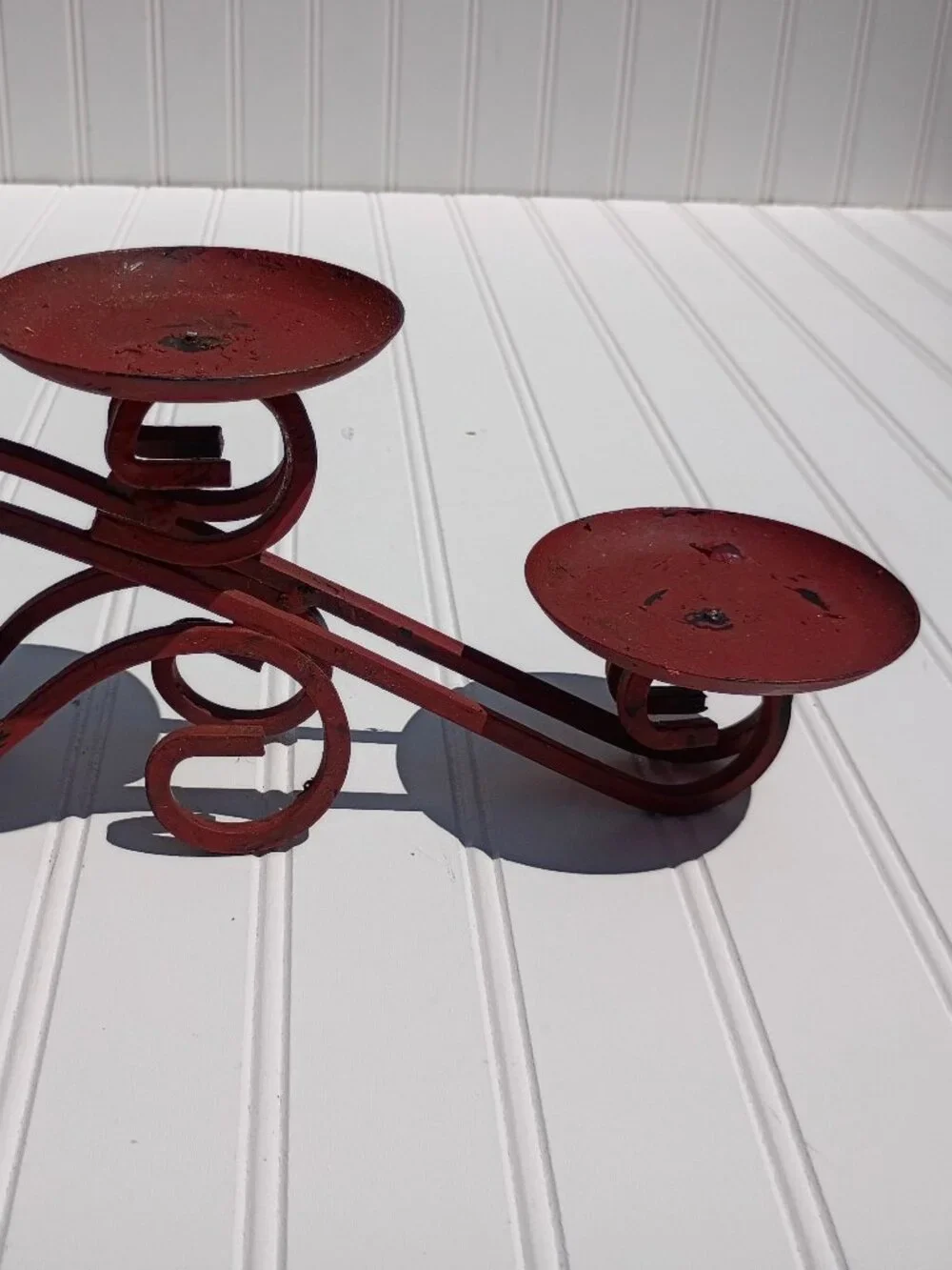 Wrought Iron Candelabra Scrollwork Centerpiece Primitive Candle Holder Farmhouse